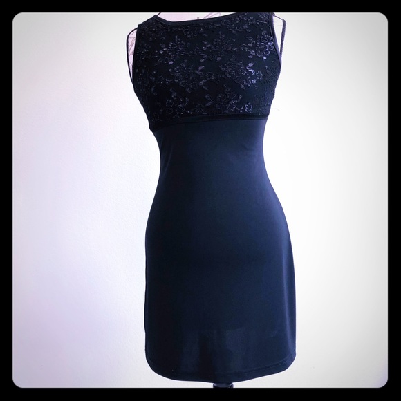 Byer Too! California Dresses & Skirts - Byer Too! LBD Beaded Lace Bodice Scoop Back Sz S